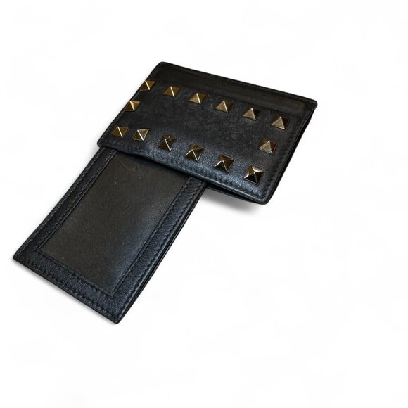 Valentino Garavani Black Rockstud Leather Card Holder Wallet w Extra Studs *USED - Picture 7 of 16